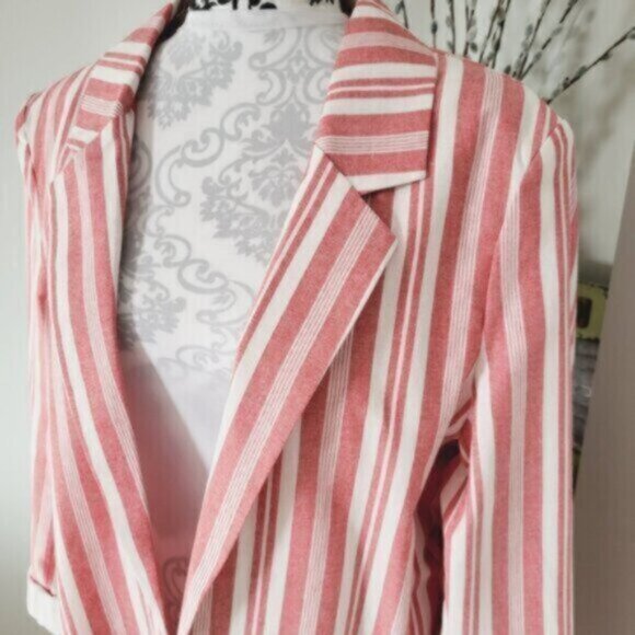 Blazer Jacket Summer Nautical Size 16+  Red White Stripe - Picture 3 of 12